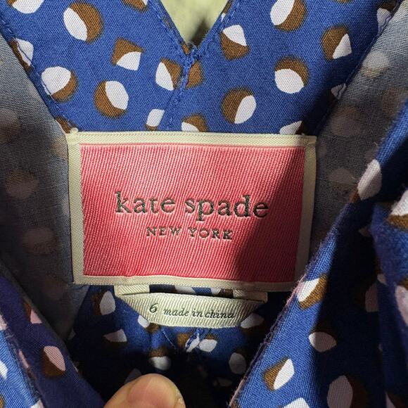 Kate Spade Size 6 Fit & Flare Mini Dress Blue White Geo Dot Poplin Cotton Blend - Picture 10 of 12